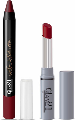 Glam21 Long Lasting & Lip Seduction Lipstick |12H Stay | Smudge-Proof Matte(Red Mousse & Deep Maroon, 5.6 g)