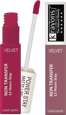 KRAYONS Power Stay Liquid Lipstick 8ml, Combo (Pack of 2)(Pink glam,Mauve Glaze, 8 ml)