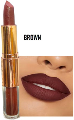 Luipui DARK BROWN COLOUR MATTE AND GLOSS LIPSTICK 2 IN 1 LIPSTICK PACK OF 1(BROWN, 6 ml)