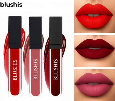 BLUSHIS Kiss-Proof | 3-in-1 Long Lasting | Liquid Matte Lipstick Set(MAROON KISS, RED TWIST, MAUVE PLUM, 18 ml)