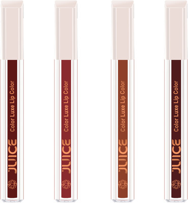 Juice Matte Color Luxe Vegan Lip Color With Goodness of Bio Retinol & SPF 15 UVA+UVB(Mocha Lust - M02, Sultry Burgundy - M04, Maroon Bliss - M08 and Lucky Red - M10, 10 ml)