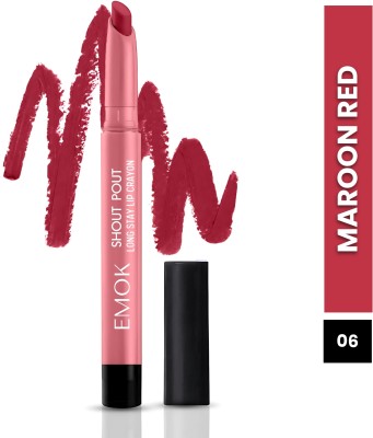 Emok Longstay Lip Crayon Lipstick Matte Finish for Women, Contains Vitamin E & SPF(MAROON RED, 1.7 g)