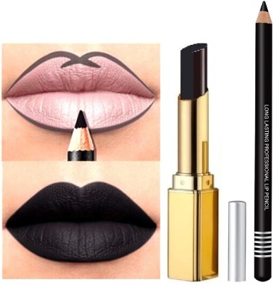 BLUEMERMAID Black Lip Liner and Lipstick Cosplay Goth Halloween Special Effects Makeup Kit(BLACK, 5.6 g)