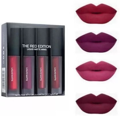 K3NTERPRISES Red Edition Waterproof Long Lasting Set of 4 Liquid Matte Lipsticks KR-2(Red, 30 ml)