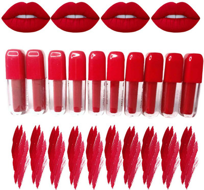 WECHARMERZ 10pcs Mini Red Lipstick Long Lasting Waterproof Matte Lip-gloss(Red, 20 ml)