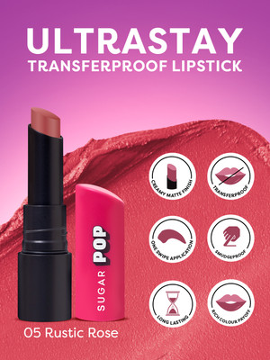 SUGAR POP Ultrastay Transferproof Lipstick 05 Rustic Rose - Waterproof | Smudgeproof(Deep orchid with a mix of purple and pink undertones, 4 g)