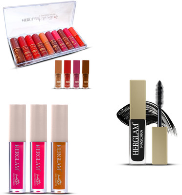 herglam Complete Lip Collection with Smudge Proof Eyeliner(Multicolor, 10 ml)