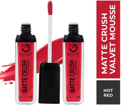 MATTLOOK Matte Crush Velvet Mousse Lipstick, Hot Red (10ml) Pack of 2(Hot-Red, 10 ml)