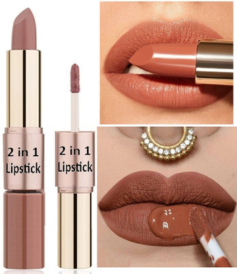 AEPRUY 2 in 1 red matte lipstick waterproof(BROWN, 10 ml)