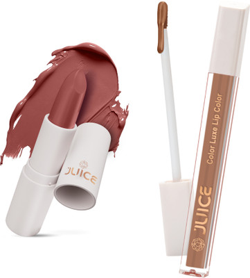 Juice Kiss Sensation Lipstick and Color Luxe Liquid Lipstick with Bio Retinol & SPF15(Light Berry - M21 & Light Brown - M18, 8 ml)