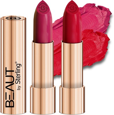 Beaut by Sterling Velvet Series Creamy Matte Long Stay Lipstick Pack Of 2,(M11Rose Pink) - M01Party Red), 8 g)