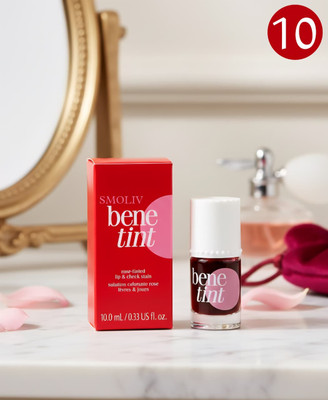 Smoliv Bene Tint Lip and Cheek Stain,Tined Finish Blusher and Liquid Lipstick F96(Peppy Red, 12.5 ml)