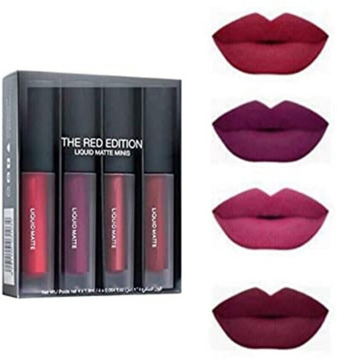 K3NTERPRISES 5 in1 Creamy Lipsticks and Liquid Matted Mini Lipsticks 4 Piece Red Edition2130(MULTI COLOUR, 20 g)