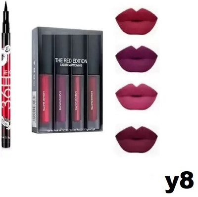 QRIOS RED EDITION 4 PCS LIPSTICK SET WITH 36 H EYELINER (2 ITEM ) (RED, 10 g).Y8(Multicolor, 35 ml)