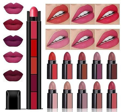 DUSSEN 5-in-1 Lipstick 7.5gm| Five Shades In One| Long Lasting, Matte Finish(LIP SHAPE LIPSTICK LONG LASTING AND WATERPOORF(Red & Maroon), 20 g)