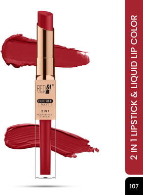 RED4 Double Matt Two In One Liquid Lipstick and Lipstick | Long Lasting Stay(107, 8 g)