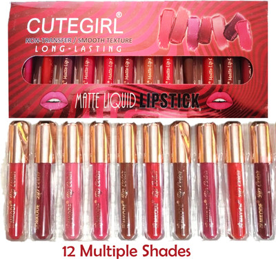 NG MART CUTEGIRL MATTE LIQUID LIPSTICK FOR LONG LASTING SMOOTH 12MULTI SHADE PACK OF -10(LIGHT MULTICOLOUR, 200 g)