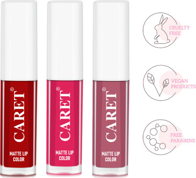 Caret Rich Pigment ColorLiquid Lipstick For Daily Use Combo pack of 3(Multicolor, 6 ml)