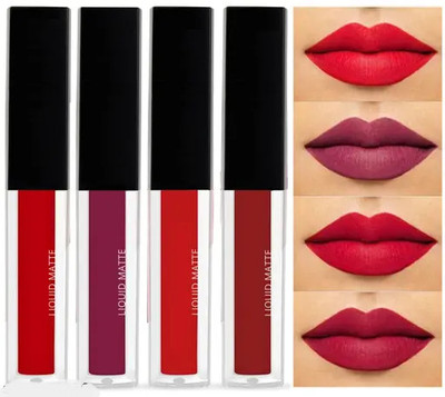 HUDAQUEEN Mini Lipsticks Combo Pack of 4 Liquid Matte Lipstick Set(Multicolor, Red Shades, 20 ml)