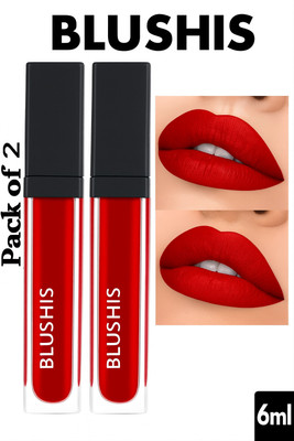 BLUSHIS HD Beauty Non Transfer Liquid Waterproof Matte Lipstick Pack of 2 Shade Red(RED, 16 ml)