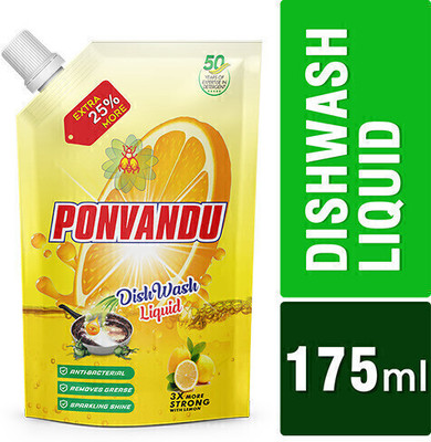 Ponvandu Dish wash Liquid (Lemon), 140ml 20 pcs Pack Lime Liquid Detergent(20 x 7 ml)