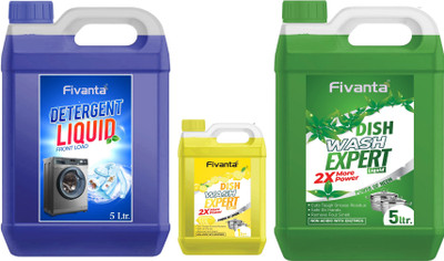 QnQLifeStyle Effective Non Acidic Detergent Front Load 5L & Dish Wash Green 5L & Lemon 1L Neem Liquid Detergent(3 x 3.67 L)