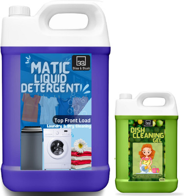 BLISS & BLUSH Washing Machine&Dish Wash Liquid ( DETERGENT TOP LOAD 5Ltr & DISHWASH NEEM 1Ltr) Multi-Fragrance Liquid Detergent(2 x 3 L)
