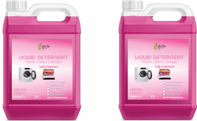 Harbe Washing Machine Liquid Detergent Pink Fresh Combo 10L (2 x 5 L) Fresh Liquid Detergent(2 x 200 ml)