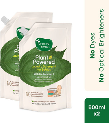 Mother Sparsh Baby Laundry Liquid Detergent Powered by Plants with Bio - Enzymes and Eucalyptus Oil, Refill Pack 1L Multi-Fragrance Liquid Detergent(2 x 500 ml)