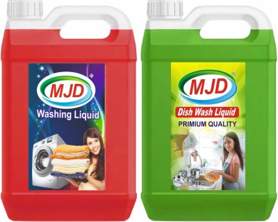 MJD Washing machine liquid detergent (Red) + Dish-washing liquid (Green) 5+5 LTR Multi-Fragrance Liquid Detergent(2 x 5 L)