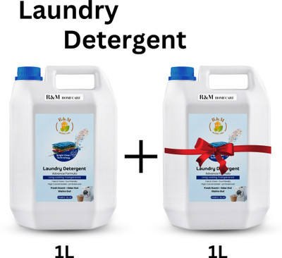 R&M Top Load & Front Load Washing Machine Detergent Liquid(buy 1 get 1) Fabric Blue Fresh Liquid Detergent(2 x 1 L)