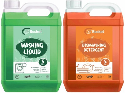 EROSKET Washing machine liquid detergent green+ Dish Cleaning Gel orange (5+5 ltr) Multi-Fragrance Liquid Detergent(2 x 5000 ml)