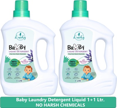 SQUEEKY Baby Laundry Detergent 1+1 L | pH Balanced, Anti-Bacterial | Soft on Hands Fresh Liquid Detergent(2 x 1 L)