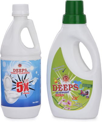 DEEPS Combo of 2 Toilet Cleaner and Cloth washing Liquid (500 ml Each) Floral Liquid Detergent(2 x 500 ml)