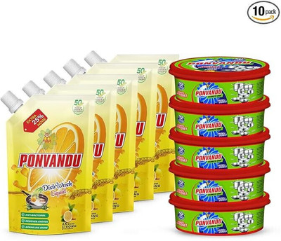 Ponvandu Dishwash Multipack combo Lime Liquid Detergent(6 x 0.37 kg)