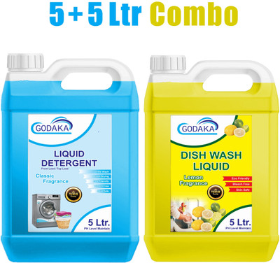 GODAKA LOMEN DISH WASHING LIQUID & TOP LOAD & FRONT LOAD LIQUID DETERGRNT COMBO PACK Multi-Fragrance Liquid Detergent(2 x 5 L)