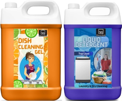 BLISS & BLUSH Detergent Liquid &Dish Wash Combo Liquid (DishWash Orange 5L&Detergent Top 5L) Multi-Fragrance Liquid Detergent(2 x 5 L)