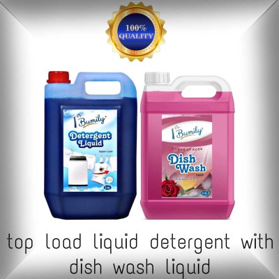 Bumily top load machine liquid detergent and rose dish cleaner gel (10 L) Multi-Fragrance Liquid Detergent(2 x 5000 ml)