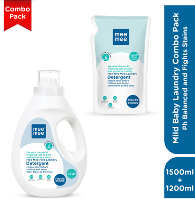MeeMee Mild Baby Laundry Combo Pack Ph Balanced and Fights Stains Liquid Detergent(2 x 0.68 L)