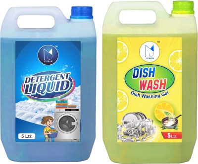 Jumin Combo (5L Yellow Dishwash gel + 5L Blue Liquid Detergent) 10L Multi-Fragrance Liquid Detergent(2 x 5000 ml)