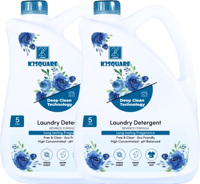 K2SQUARE Concentrated Detergent for Fabric Care for front & top load machine(Blue)(5LX2)) Aqua Liquid Detergent(2 x 5 L)