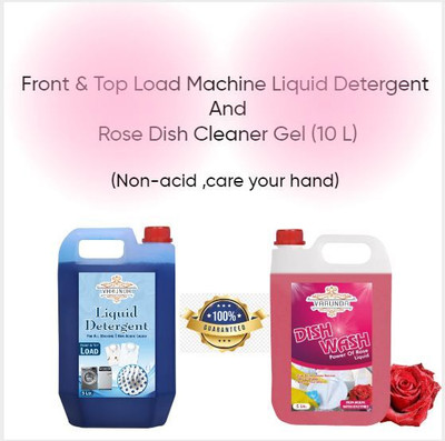 varunda Front & Top Load machine detergent & Rose dish cleaner(10 LTR) Multi-Fragrance Liquid Detergent(2 x 500 ml)