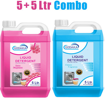 GODAKA Top Load & Front Load Liquid Detergent Rose & Fresh Fragranc Combo Multi-Fragrance Liquid Detergent(2 x 5 L)
