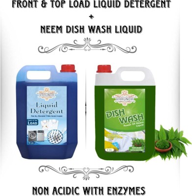 varunda front & top load machine detergent & neem dish cleaner (10 LTR) Multi-Fragrance Liquid Detergent(2 x 5000 ml)