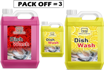 BLISS & BLUSH Best Power Liquid Dish Wash Rose 5 Ltr & Lemon 6 Ltr Multi-Fragrance Liquid Detergent(3 x 3.67 L)