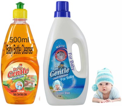 DOCTORGENTLE Combo Set Natural baby laundry detergent With Baby Bottle Cleanser 500ml Blossom Liquid Detergent(2 x 0.5 L)