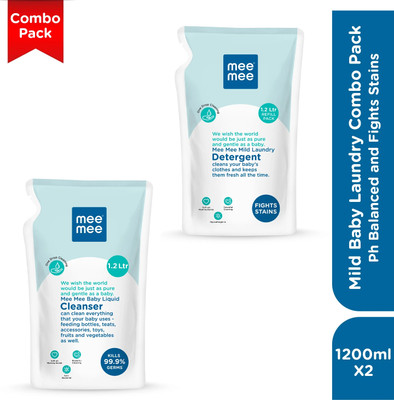 MeeMee Mild Baby Laundry Combo Pack Ph Balanced and Fights Stains Liquid Detergent(2 x 1.2 L)