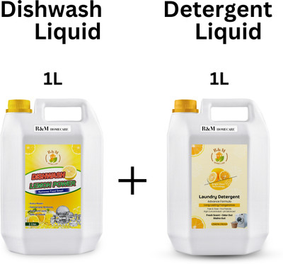 R&M Dishwash & Top & Front Load Washing Machine Detergent Liquid(buy 1 get 1 free) Multi-Fragrance Liquid Detergent(2 x 1 L)