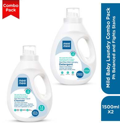 MeeMee Mild Baby Laundry Combo Pack Ph Balanced and Fights Stains Liquid Detergent(2 x 1.5 L)