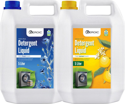 ZEROIC Lemon & Fabric Blue Liquid Detergent, Natural Stain Remover, Skin-Safe Fresh Liquid Detergent(2 x 5 L)